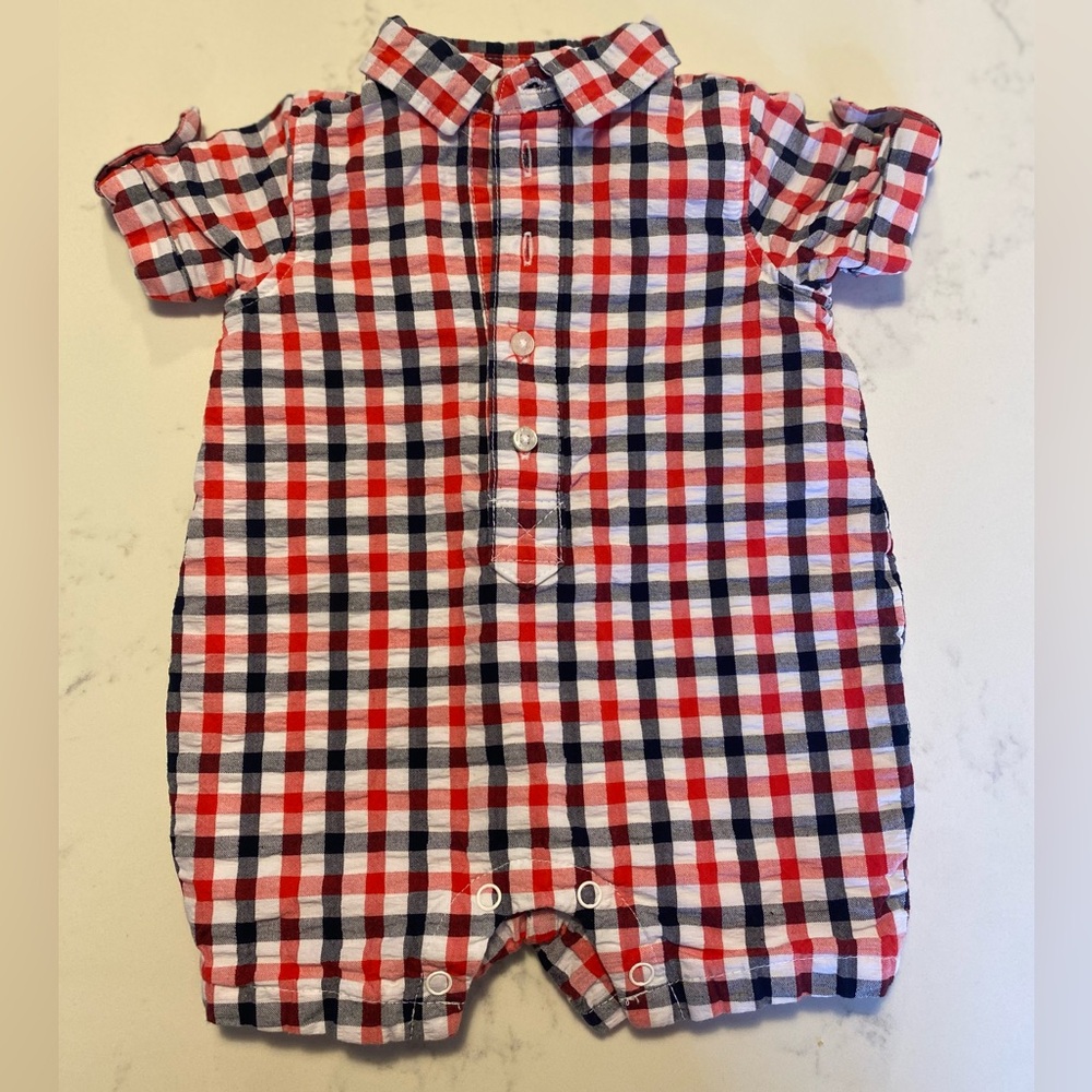 JANIE AND JACK baby boy plaid romper. Size 0-3 months